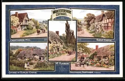 AK Fladbury, With Cropthorne Hill, Cottage at Elmley Castle and Elmley Castle