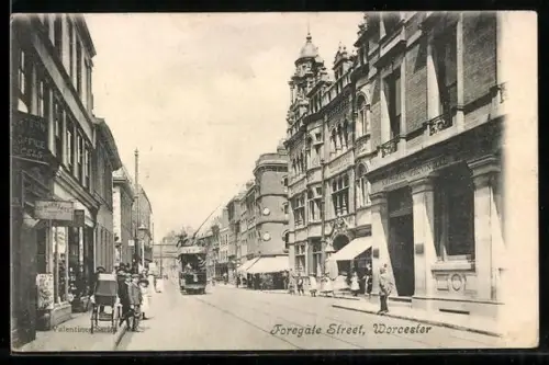 AK Worcester, Foregate Street with tram
