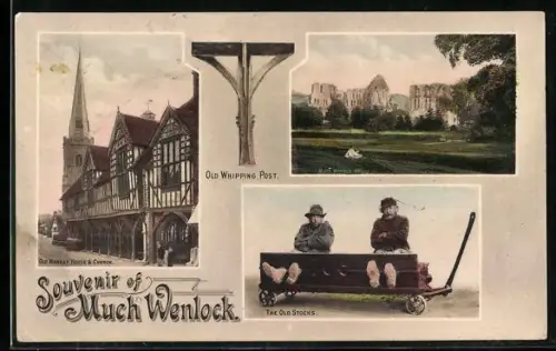 AK Much Venlock, Old Whipping Post, The Old Stocks, Old Market House and Church