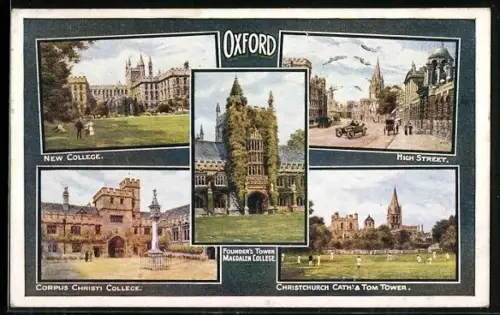 AK Oxford, New College, High Street, Corpus Christi College, Founder`s Tower of Magdalen College