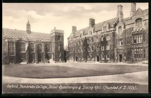 AK Oxford, Pembroke College, Inner Quadrangle and Dining Hall, founded 1624