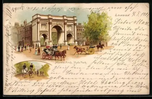 Lithographie London, Marble Arch, Hyde Park, Rotten Row