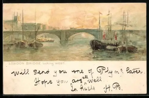 Künstler-AK London, London Bridge looking West