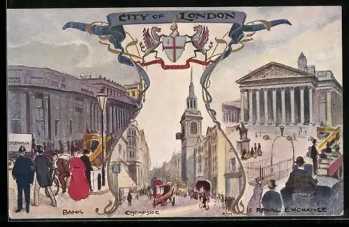 Künstler-AK London, Bank, Cheapside, Royal Exchange