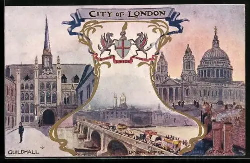 AK London, Guildhall, London Bridge and St. Pauls