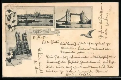 AK London, Westminster Abbey, Tower, Tower Bridge