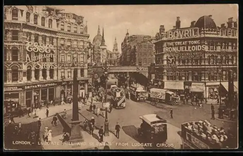 AK London, Ludgate Hill and St. Paul`s from Ludgate Circus