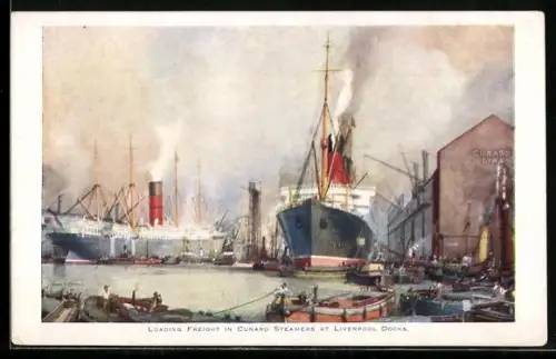 AK Liverpool, Loading Freight in Cunard Steamers at Liverpool Docks