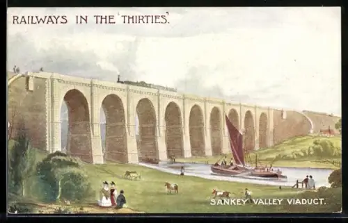 AK Sankey Valley Viaduct, Railways in the Thirties, englische Eisenbahn