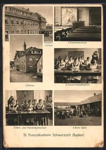 AK Schwarzach /Baden, St. Franziskusheim, Neubau, Altbau, Elementarschule, Hauswirtschaftsschule