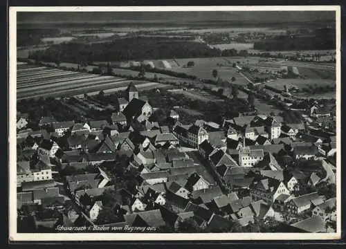 AK Schwarzach i. Baden, Ortsansicht vom Flugzeug aus