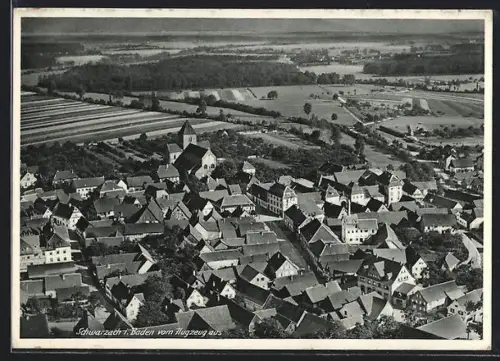 AK Schwarzach i. Baden, Ortsansicht vom Flugzeug aus