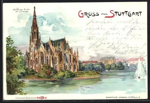 Lithographie Stuttgart, Johanneskirche am Feuersee