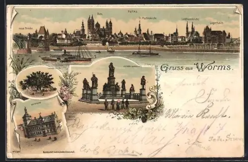 Lithographie Worms, Dom, St. Martinskirche, Lagerhaus
