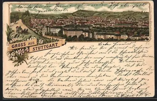 Lithographie Stuttgart, Panoramaansicht der Stadt