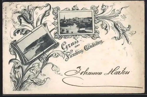 AK Flensburg-Glücksburg, Ortsansicht, Uferpartie