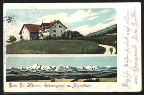 AK Schweigmatt, Haus Ed. Klemm mit Alpenblick