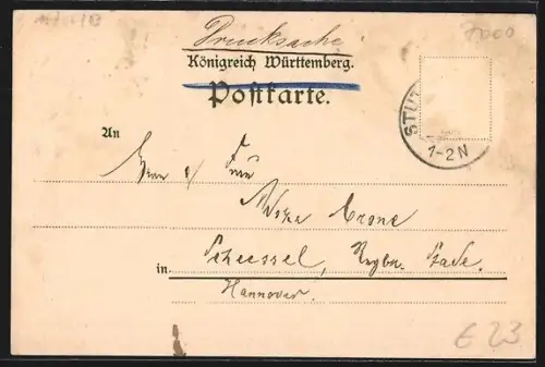 Lithographie Stuttgart, Ortspanorama mit Wappen