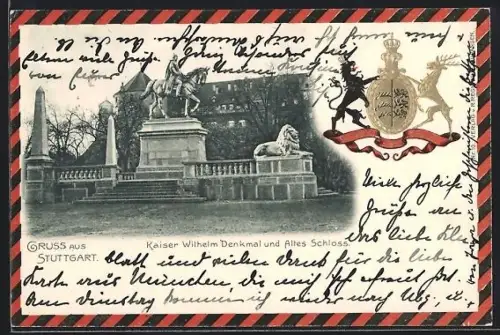 AK Stuttgart, Kaiser-Wilhelm-Denkmal und Altes Schloss, Wappen