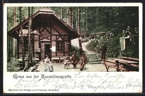 AK Krottensee /Neuhaus, Gasthaus Maximiliansgrunde mit Besuchern