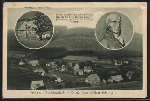 AK Grund / Hilchenbach, Geburtshaus Jung Stilling, Ortsansicht