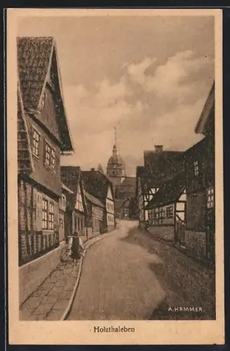Künstler-AK sign. A. Hammer: Holzthaleben, Strassenpartie mit Blick zur Kirche