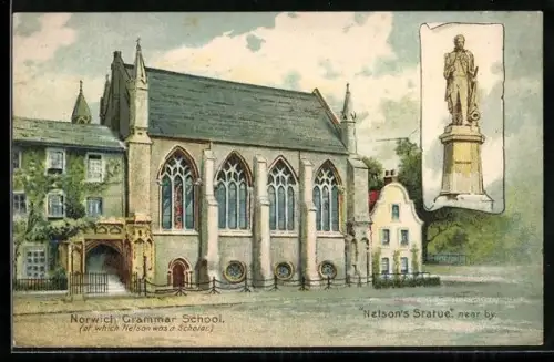 Künstler-AK Nelson, Norwich Grammar School, Nelson`s Statue