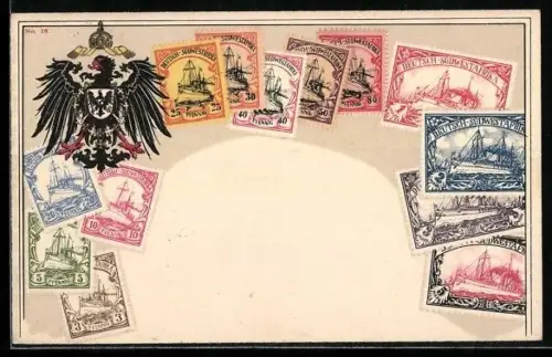 AK Briefmarken der Deutschen Kolonie Deutsch-Südwestafrika