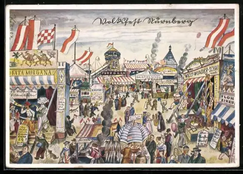AK Nürnberg, Volksfest mit Raubtierschau u. Flohzirkus