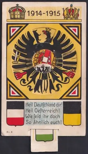 Mechanische-AK Deutsches Wappen und Österreichisches Wappen in einer Drehscheibe, Zweibund