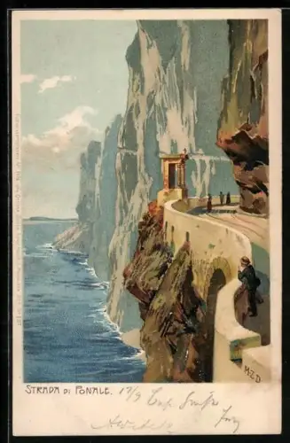 Künstler-AK Zeno Diemer: Riva del Garda, Strada di Ponale