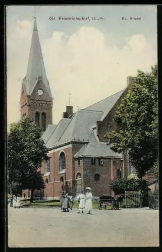AK Gr. Friedrichsdorf /O.-Pr., Partie an der Ev. Kirche