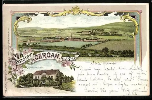 Lithographie Cercany, Panorama, Nadrazni restaurace