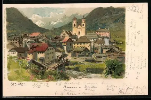 Künstler-AK Edward Theodore Compton: Steinach, Panorama mit Gotteshaus