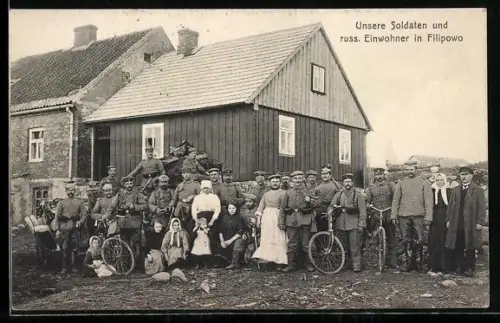 AK Filipowo, Soldaten und russische Einwohner in Filipowo