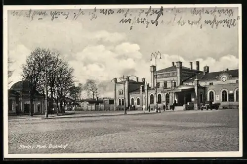 AK Stolp i. Pom., Partie am Bahnhof