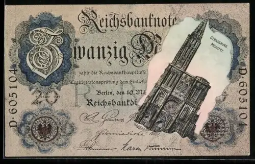 AK Strassburg, Münster, 20 Mark Geldschein