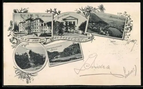 AK Vorderbrühl, Sanatorium, Husaren-Tempel, Burg Mödling und Panorama