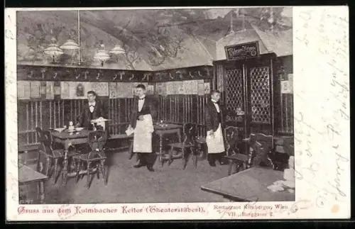 AK Wien, Restaurant Kirnberger, Kulmbacher Keller (Theaterstüberl), Burggasse 2, Innenansicht