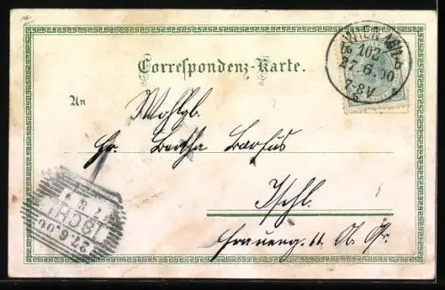 Lithographie Wien-Sievering, Kirche, Totalansicht