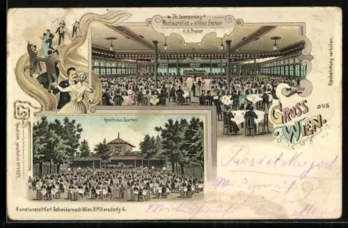 Lithographie Wien, Prater, Restaurant zum stillen Zecher, Inh. Th. Domansky