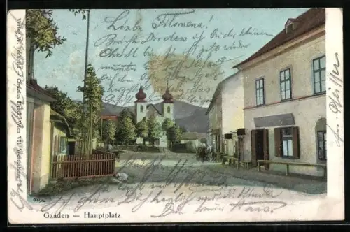 AK Gaaden, Partie am Hauptplatz mit Blick zur Kirche