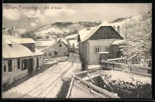 AK Ober-Sievering, Strassenpartie im verschneiten Ort