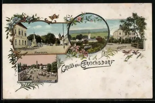 AK Ebreichsdorf, Hauptplatz mit Denkmal, Altstadt und Notariat