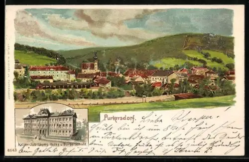 AK Purkersdorf, Totalansicht mit Kaiser-Jubiläums-Volks- und Bürgerschule