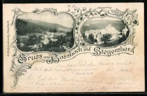 AK Hassbach /Steyersberg, Totalansicht des Ortes und Schloss