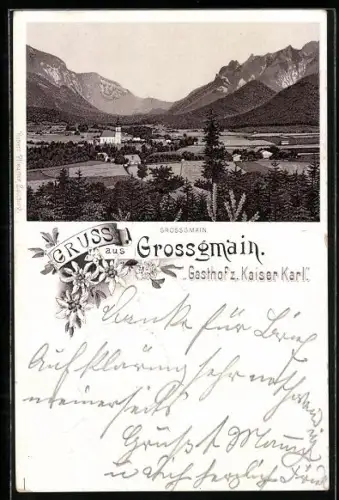 Lithographie Grossgmain, Gasthof zum Kaiser Karl, Panorama