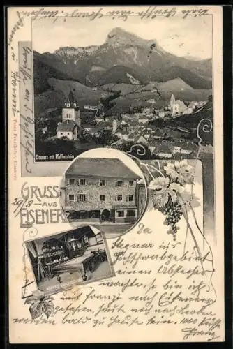 AK Eisenerz, Gasthof zum heiligen Geist, Panorama mit Pfaffenstein