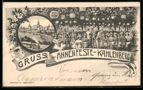 Künstler-AK Kahlenberg, Annenfest, Besucher im Biergarten