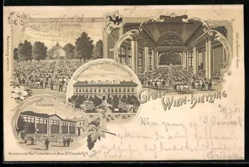 Lithographie Wien, Hietzing, Hotel Hietzinger Hof, Bes. Gust. Todt